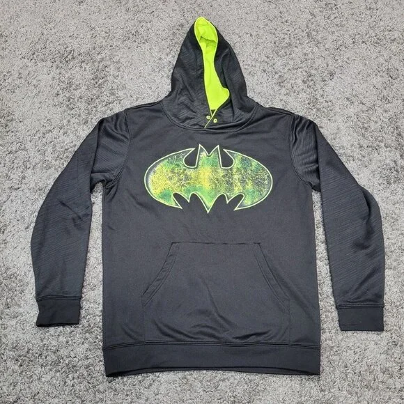 Batman Size Large Hoodie Pullover by TM & DC Comics Black Neon Green - Picture 7 of 10